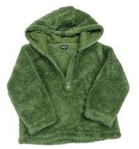 Olivová chlpatá mikina s kapucňou