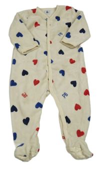 Béžový chlpatý overal so srdiečkami Petit Bateau