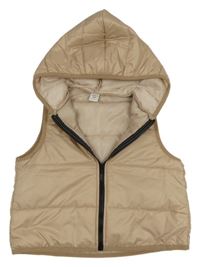 Béžová šušťáková prešívaná zateplená vesta s kapucňou Shein