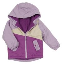 Lila-růžovo-smetanová šusťáková zimní bunda s kapucí So Cute