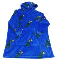 Tmavomodrá zafírová chlpatá ovesize mikina s dinosaurami a kapucňou M&S