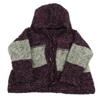 Vínovo-sivý pruhovaný prepínaci sveter s kapucňou