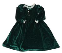 Tmavozelené zamatové šaty s čipkou Shein