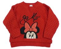 Červený trblietavý sveter s Minnie Disney + C&A