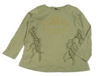 Světlekhaki tričko s kvietkami a strapcemi DopoDopo