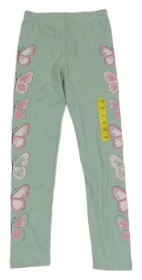 Nové - Světlezelené legíny s motýly Little kids