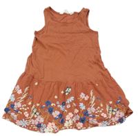 Hrdzavé bavlnené šaty s kvietkami H&M