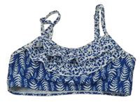 Tmavomodro-bílá vzorovaná plavková podprsenka s volánikmi Smiling