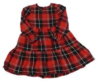 Červeno-čierno-biele kockované plátenné košeľové šaty F&F