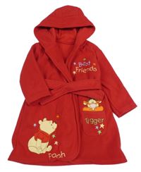 Červený fleecový župan s medvídkem Pú a kapucí George 