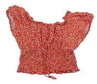 Červeno-bílá kytičkovaná crop halenka 