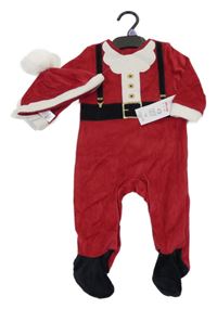 Nové - 2set - Červeno-bílý sametový overal + čepice - Santa F&F