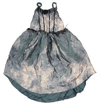 Kockovaným - Sivo-broskvové šaty s flitrami a kvietkom