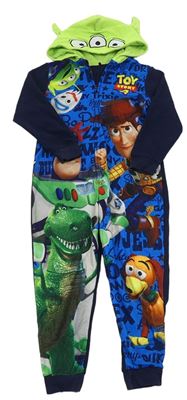 Modro-tmavomodro-zelená fleecová kombinéza s Toy Story a kapucňou George