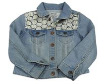 Svetlomodrá rifľová crop bunda s čipkou s kvetmi Denim Co.