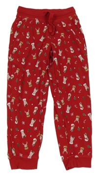 Červené vianočné tepláky so zvieratkami a stromčekmi  a lízátky lupilu