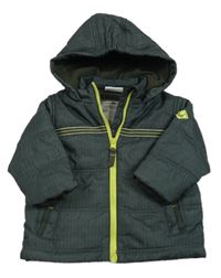 Čierno-zelená kockovaná šušťáková zimná bunda s pruhmi a kapucňou zn. Topomini