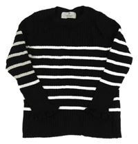 Čierno-biely pruhovaný rebrovaný sveter s volánikmi zn. H&M