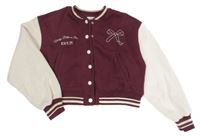 Tmavovínovo-smotanová baseballová crop mikina s mašlou a pruhmi ZARA