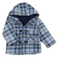 Modro-tmavomoodro-hnědý kostkovaný fleecový zateplený kabátek s kapucňou Goldigga