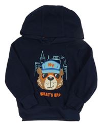 Tmavomodrá fleecová mikina s medvídkem a kapucí