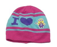 Tmavorůžovo-belasá pletená čapica s Mimoněm George