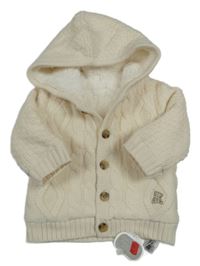 Nové - smetanový vzorovaný pletený propínací zateplený svetr s kytičkami a kapucí Nutmeg