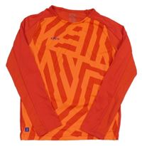 Červeno-křiklavě oranžové vzorované funkční sportovní triko s logem KIPSTA