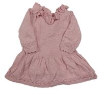 Světlerůžové melírované pletené šaty s perforovaným vzorem a volánkem Tu