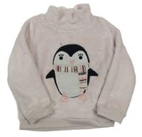 Svetloružová chlpatá mikina s tučňáčkem s flitrami a rolákom C&A