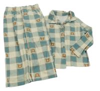 Smetanovo-šalvějové kostkované pyžamo s medvídky George