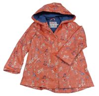 Korálový nepromokavý jarný kabát s motýlikmi a kvietkami a kapucňou miniclub