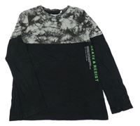 Černo-šedé triko s batikovaným vzorem a nápisy C&A