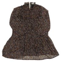 Černé kytičkované šifonové šaty JONAS NIELSEN