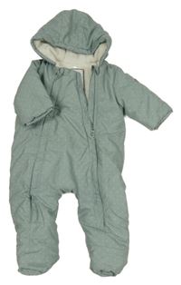 Olivová puntíkatá šusťáková zimní kombinéza s kapucí Topomini