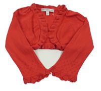Červené propínací svetrové bolérko s volánikmi a vzorom M&S
