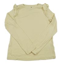 Vanilkové rebrované tričko s volánikmi H&M