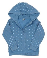 Modrá puntíkatá propínací mikina s volánky s madeirou a kapucí Tu