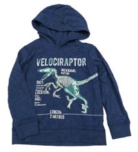 Tmavomodrá melírovaná mikina s kostrou dinosaura a kapucňou John Lewis