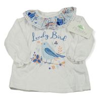 Nové - biele tričko s vtáčikom a nápisom a volánikom FS Baby