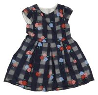 Tmavomodro-biele kockované šaty s kvietkami JASPER CONRAN