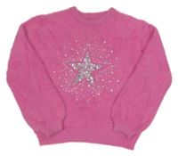 Tmavoružový chlpatý sveter s hvězdičkou z flitrů St. Bernard