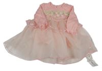 Nové - růžové šaty s kytičkami a organzou 