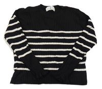 Čierno-biely pruhovaný rebrovaný úpletový crop sveter s volánikmi H&M