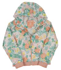 Svetloružová kvetovaná šušťáková jarná bunda s listami a kapucňou C&A