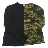 Kaki-čierne tričko s army vzorom Shein