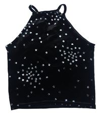 Černý sametový crop top s hvězdami New Look