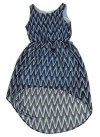 Modro-čierne vzorované šifónové šaty H&M