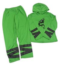 Kockovaným - 2set - Zelené tričko s drakom a kapucí + kalhoty - ninja Amscan