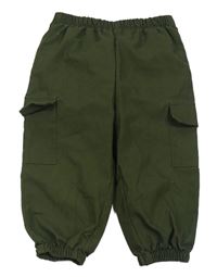 Khaki šušťákové cargo cuff nohavice Shein